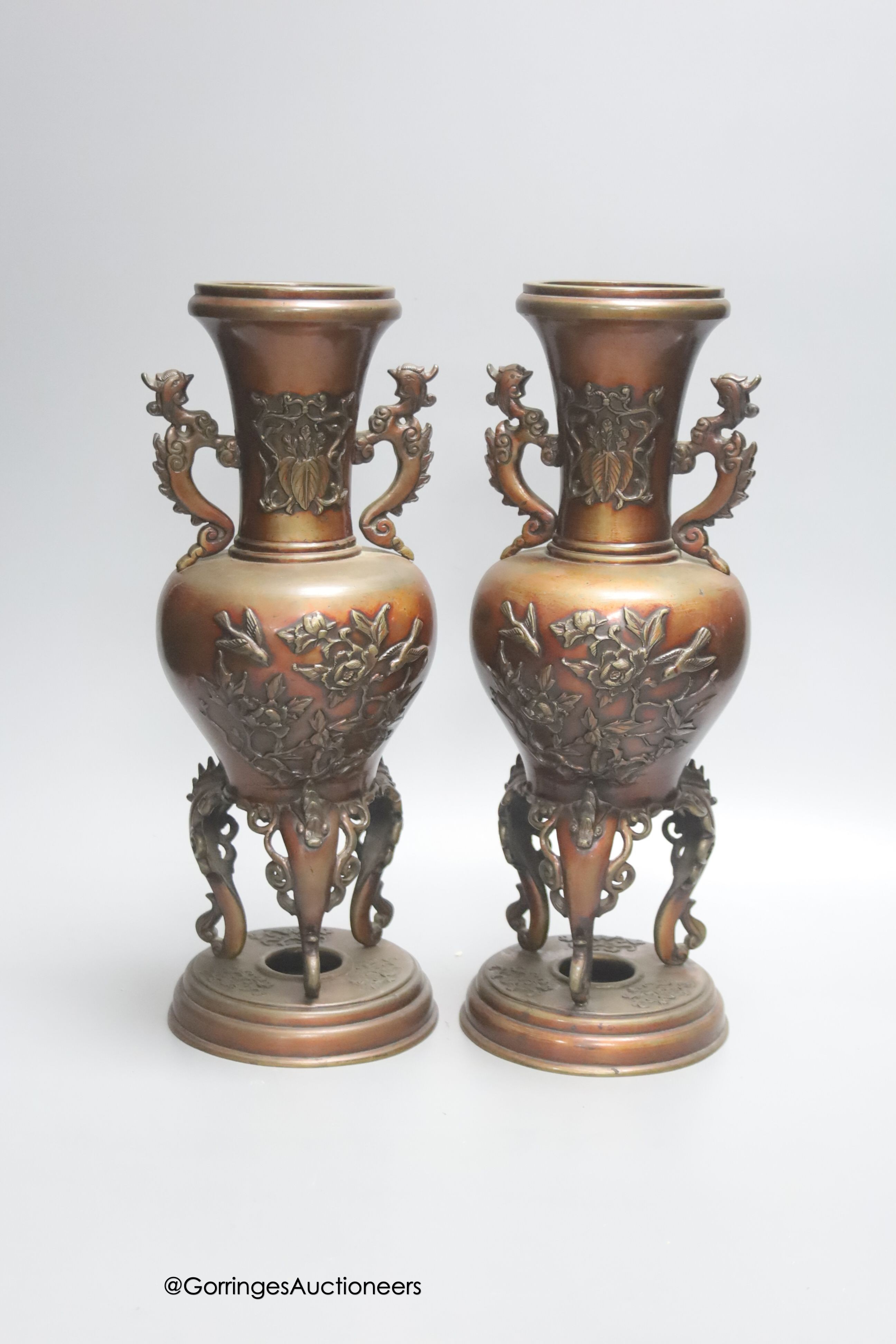 A pair of 19th century Japanese bronze vases, height 31.5cm